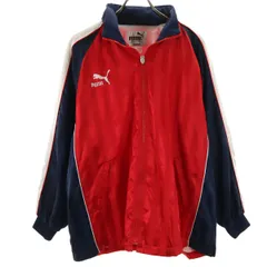 PUMA プーマ 90s ヒットユニオン製 オールド ストライプ柄 ウインドブレーカー L-O レッド ジャケット 裏トリコット メンズ 古着