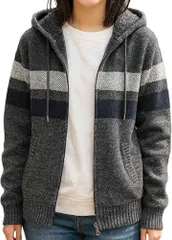 GANATA（ガナタ） ニットパーカー メンズ ニットフリース 裏起毛 防寒 フード付き ジップアップ アウター (ダークグレー (TYPE C),  XL)