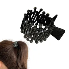 ヘアクロー ポニーテールクリップ ヘアクリップ 大きめ バンスクリップ おしゃれ 髪留め しっかりとまる 結婚式 ヘアアクセサリー リボン バレッタ かわいい 可愛い 韓国 まとめ髪 ヘアアクセ 髪飾り ヘアアレンジ (ブラックB) [ブラックB]