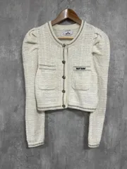 mary QUANT マリークワント リリーブラウン ツイードニット ノーカラー ジャケット sizeF/白 ■◇◎レディース