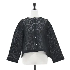 INDIA INDUSTRY インディアインダストリー ブラウス ブラック 黒 サイズ:1(M) | 25春夏 レースシャツ カーディガン / ブラウス | 長袖 クルーネック ワイド かぎ編み シアー 花柄 コットン | トップス【レディース】【中古】