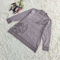 美品【インポート ロッサ】Rossa花プリント刺繍長袖トップス2Lベージュ 
