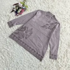 フォロワー限定お得なクーポン配布中！ 『関西ファッション連合』　ハイネック長袖ニット　セーター　花柄　ゆったりシルエット　パープル(XL)