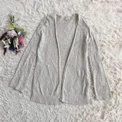 『AmericanEagleOutfitters』アメリカンイーグルアウトフィッターズ　長袖ロングニットカーディガン　ミドル丈　オープンフロント　コットン　綿　透かし編み　ドロップショルダー　アイボリー(XS)のサムネイル