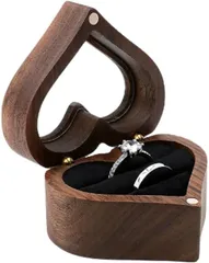 Rajjo ジュエリーボックス 木製 ハート型 クリア窓付き 指輪収納 プロポーズ用 リングケース (ブラック)