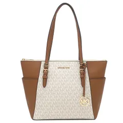 マイケルコース Michael Kors トートバッグ シャーロット ラージ トップジップ トート PVC レザー バニラ ゴールド金具 白 茶 MKシグネチャー  35T0GCFT3B 【保存袋】【中古】