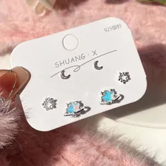 セットピアス 三日月 星モチーフ ミルキーブルー ライトブルー シルバー ピアス 両耳用 小さめ ミニピアス キュート シンプル デイリーコーデ  カジュアル レディース 韓国アクセ プチプラアクセ