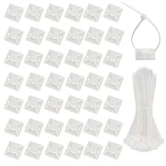 強力粘着テープ付き 配線 ナイロンケーブルストラップ 固定具 ケーブル ホワイト コード セット 収納 整理 50個 耐熱 ナイロン結束バンド 耐候性 18mm マウントベース By ケーブルタイ Viaky