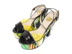 ラス ras サンダル ストラップ ハイヒール 総柄 プラットフォーム エナメル 38 黒 ブラック /ny