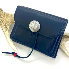 サドルレザーコンパクトショートウォレット 3折財布 コインコンチョ本革ブラック