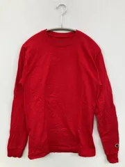 Champion チャンピオン Tシャツ/カットソー S レッド 無地 ワンポイント ミドル丈 長袖 クルーネック(丸首)