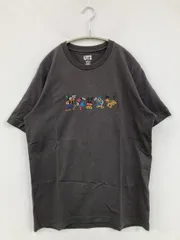 UNIQLO ユニクロ Tシャツ/カットソー L ブラック 前面プリント ミドル丈 半袖 クルーネック(丸首)