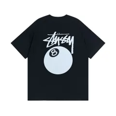 スツーシー STUSSY  8 BALL T恤ロゴ文字プリントの丸首プルオーバー半袖Tシャツ 男女兼用