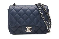 極美品 CHANEL シャネル ミニマトラッセ16 Sフラップ Sチェーンショルダーバッグ 22番台 ココマーク ラムスキン ネイビー 中古 4b012263
