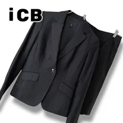 ICB アイシービー セットアップ スカート スーツ 7号 S ストライプ 濃紺 黒 日本製 シルク混 ウール テーラード ジャケット タイトスカート ストレッチ ビジネス フォーマル  0001109OC