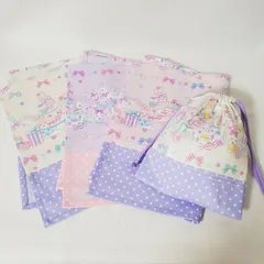 sale ハンドメイド ユニコーン柄 ランチョンマット3枚＋巾着袋1枚セット