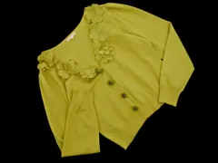 TO BE CHIC トゥービーシック Vネック フラワーモチーフ カーディガン size3/黄緑 ■◇ レディース