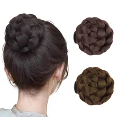 シニヨン ウィッグ 付け毛 クリップ式 お団子 ヘアクリップ まとめ髪 簡単 装着 入学式 卒園式 (ライトブラウン) [ライトブラウン]