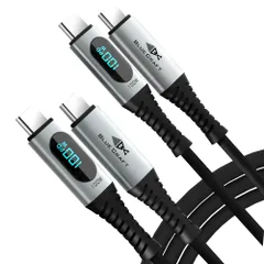 【2本セット】BLUECRAFT PD 100W/5A 1.2m＋2ｍ Type-Cケーブル メーター付 LED出力スクリーン表示 急速充電 ケーブルバンド付 E-Marker搭載 高耐久 ナイロン 編み込み データ転送 for iPhone15 M ...