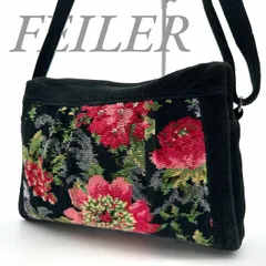 【B4755】 FEILER フェイラー ショルダーバッグ シュニール織 ブラック 花柄 フラワー レディース エレガント 斜め掛け