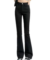 [Dep Club] ブーツカットパンツ レディース ストレッチ ハイウエストデニム フレアパンツ ジーパン ジーンズ 大きいサイズ デニム jeans pants for women 春 夏 秋 冬 (JP, アルファベット, M, ブ [ブラック] [M]