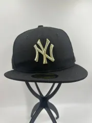 NEW ERA ニューエラ 59FIFTY 7 1/8 NY ロゴ 刺繡 ニューヨーク ヤンキース ベースボールキャップ キャップ 帽子 ブラック ゴールド 56.8cm M-05