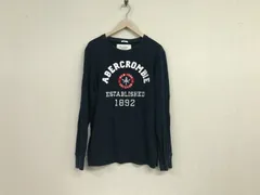 本物アバクロンビーアンドフィッチAbercrombie&Fitchアバクロコットンワッペン刺繍長袖ロンTシャツメンズサーフアメカジミリタリーワークスケーターストリートビジネススーツゴルフ紺ネイビーL