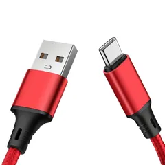 Akkerds Type-c USB アルミニウム合金ケース 編組充電コード 3A速充 1m 赤色