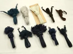 平和屋着物▼男性　和装小物　羽織紐まとめて10点　平組・丸組　夏物　紺・茶・白・銀　切り房・撚り房　逸品　AABF9357ay