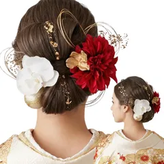 [LALALA beauty flowers] 成人式・卒業式にぴったりの華やか髪飾り 和装 七五三 結婚式 入学式 花火大会 浴衣 着物 袴 振袖 二十歳の集い (レッド) 3451 [レッド[3451]]