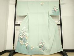 単衣 着物 正絹 ミントグリーン 刺繍 花柄 上品 華やか 美品✨ - メルカリ