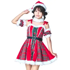 レディース チェックフリルレースアップサンタ クリスマス レッド コスプレ クリアストーン(Clearstone)