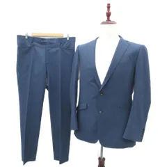 スーツセレクト SUIT SELECT スーツ セットアップ 上下 テーラードジャケット ミドル丈 シングルボタン ストライプ柄 スラックスパンツ ロング丈 AB7 紺 ネイビー /SM52 ■GY58