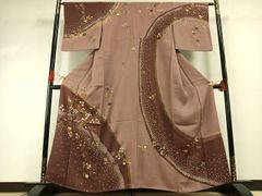 8169 琵琶 色留袖 着物 正絹 結婚式 フォーマル 三柏 梅鼠 金駒刺繍