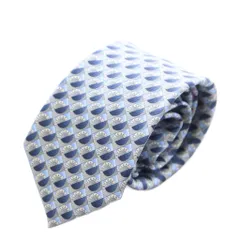 ブルガリ BVLGARI レギュラータイ ネクタイ 総柄 シルク 絹 グレー 青 ブルー /AN8 ■OH