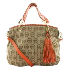 マイケルコース MICHAEL KORS ハンドバッグ ショルダーバッグ トートバッグ 2way タッセル レザー キャンバス ベージュ オレンジ /AN9