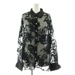 ザラ ZARA シアーシャツ 長袖 花柄 サテンカラー L 黒 ブラック /KU