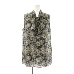 セオリー Theory シルク100％ シャツ ブラウス ボウタイ 総柄 ノースリーブ S カーキ マルチカラー /ES