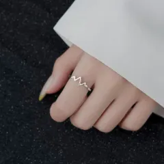 新品 S925 波形デザイン シルバー ジグザグ ウェーブ オープンリング フリーサイズ 指輪RM004