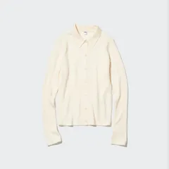 UNIQLO エクストラファインメリノリブポロカーディガン（長袖） ホワイト L