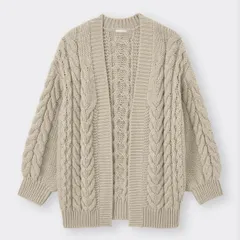 GU チャンキーニットボーイフレンドカーディガン(長袖) ベージュ L