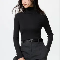 UNIQLO メリノリブタートルネックセーター ブラック XL