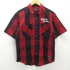 g■ディッキーズ/dickies 半袖シャツ/チェック柄【M】赤黒/men's/67【中古】■