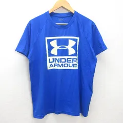 g■アンダーアーマー/UNDER ARMOUR ロゴプリントTシャツ/スポーツウェア【L】青/men's/32【中古】■