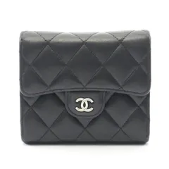 シャネル CHANEL 三つ折り財布 クラシック スモール フラップ ウォレット ブラック ラムスキン（羊革） マトラッセ 三つ折財布 レディース Used B
