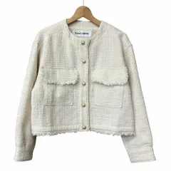 フレディ エミュ fredy emue ツイード ノーカラー ジャケット アイボリー 38 M位 2-0330-5-25-001