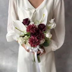 白アンスリューム×ワインレッドクラッチブーケ☆ブートニア