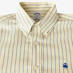 【M】Brooks Brothers(ブルックスブラザーズ) 346 ポロカラーBD(ボタンダウン)シャツ ストライプ スリムフィット ノンアイロン スーピマ綿 GF刺繍 ポケットなし オックスフォード