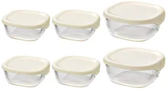 耐熱ガラス製保存容器 6個セット HARIO(ハリオ) 満水容量250/600ml オフホワイト 日本製 KST-2012-OW