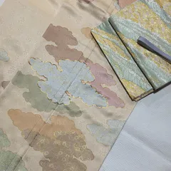 藤井寛　訪問着　セット　正絹　手描き　雲　金駒刺繍